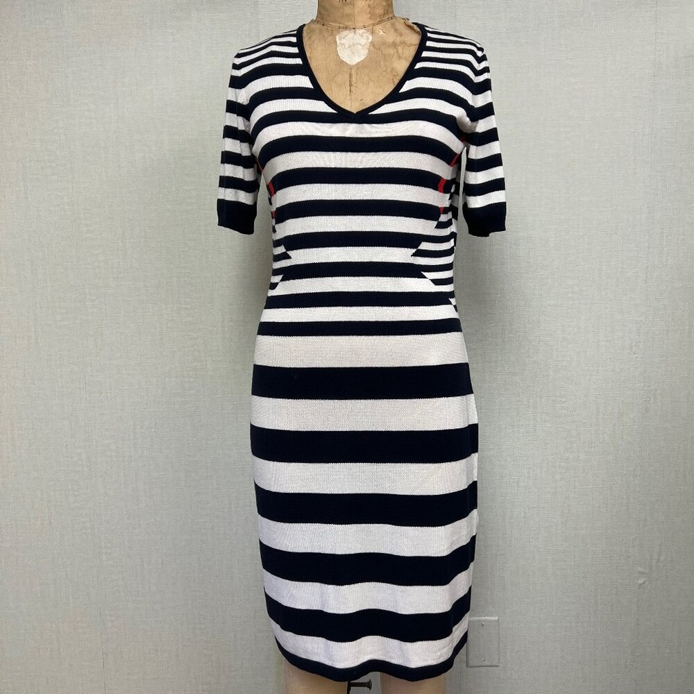 NWT $149 Olsen Europe Knit Geometric Optic Illusion Striped Dress Size Med 10